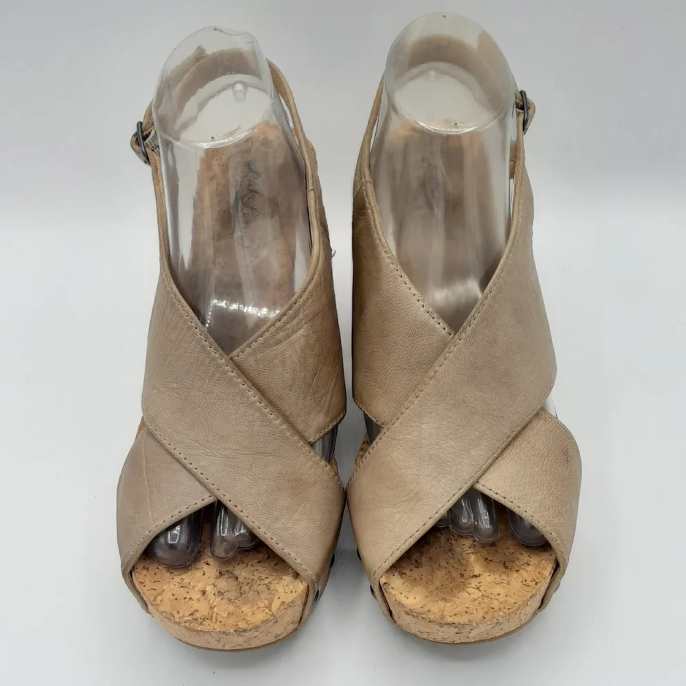Lucky Brand Minari Leather Cork Wedge Sandal.